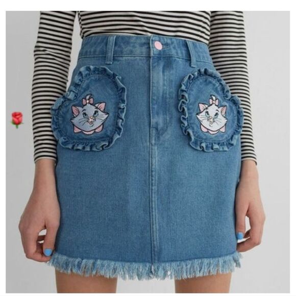 LAZY OAF x Disney Marie cat Aristocats‎ denim raw hem mini skirt S - Picture 12 of 12